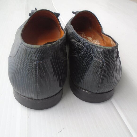 De La Rentis Lizard Leather Tassels Loafers Mens Size 11.5 Slip-On Black - Picture 7 of 8